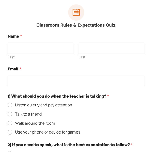 Classroom Rules & Expectations Quiz Template