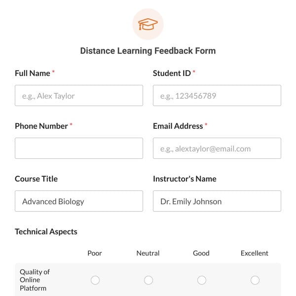 Distance Learning Feedback Form Template
