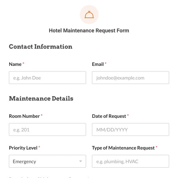 Hotel Maintenance Request Form Template