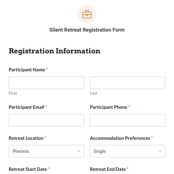 Silent Retreat Registration Form Template