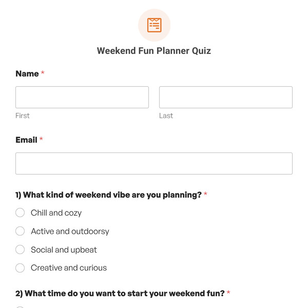 Weekend Fun Planner Quiz Template