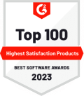 G2 2023 top 100 highest satisfaction badge