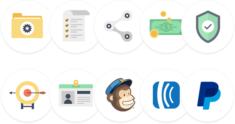 Set of ten icons representing various WPForms supported integrations