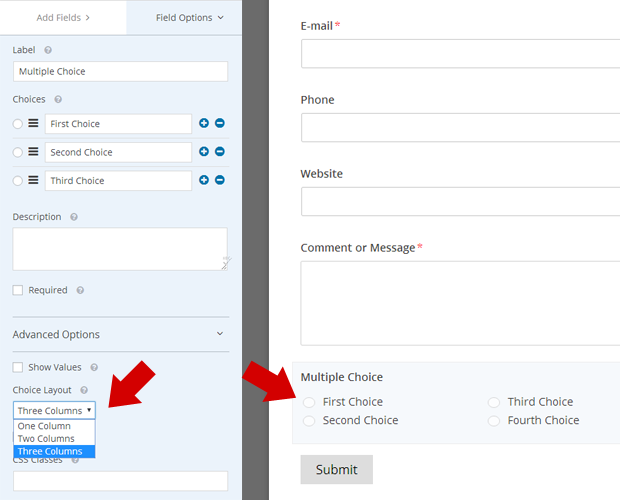 Choice Layout in WPForms