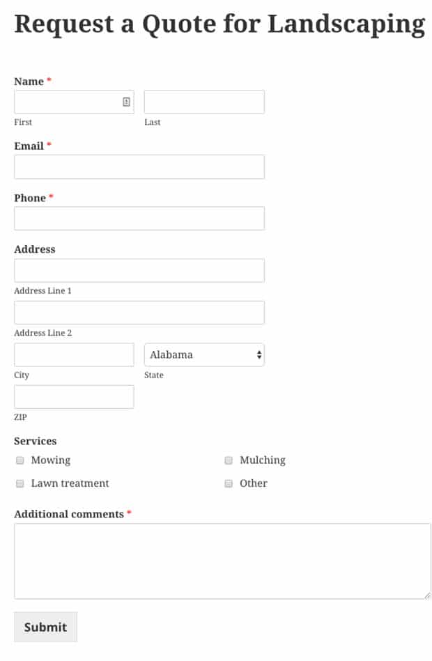 example quote request form for in a WordPress How Quote Form a Create Request to