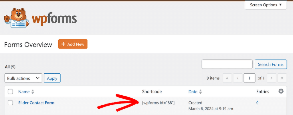 form shortcode - WPForms form shortcode