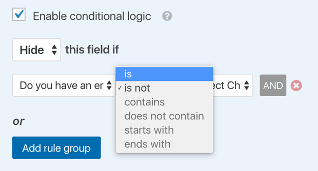 Conditional Smart Logic Form Hide Options