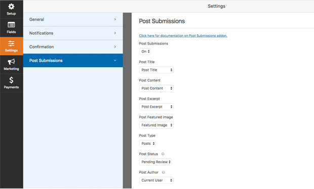 WPForms Post Submission Settings