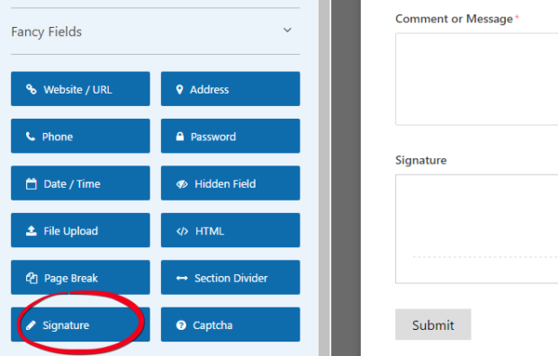 New Signatures form field