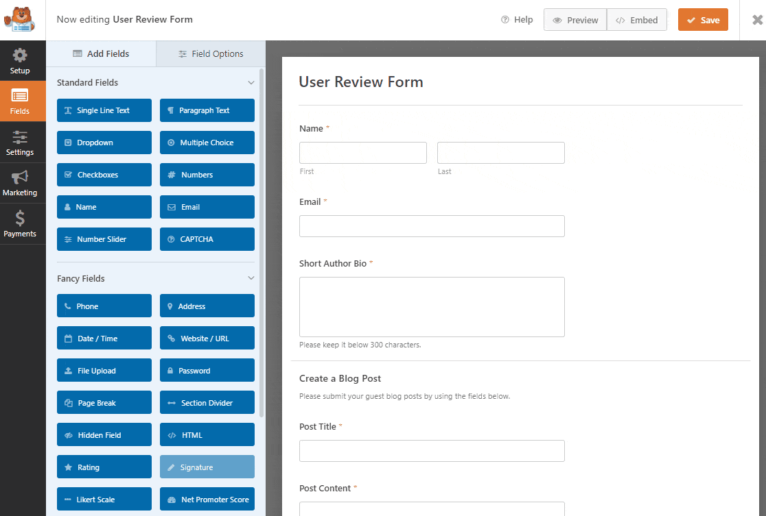 add fields to your user review form wordpress