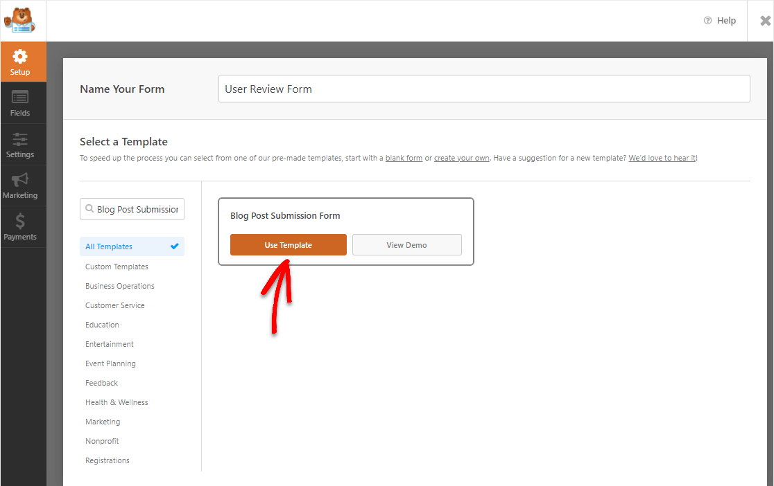 add user review form to site with template