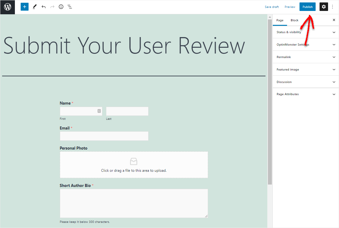 add user review to site with form after publish