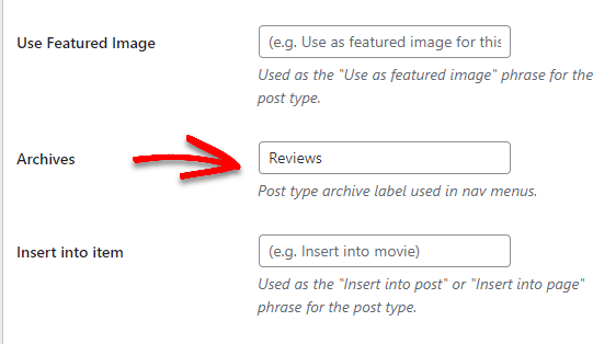 change archive name in custom post type settings