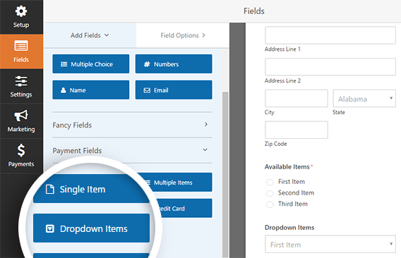 New WPForms dropdown payment field