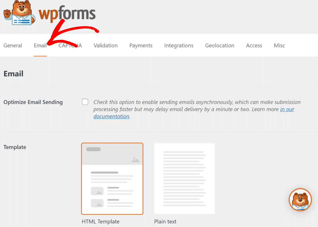 WPForms email settings