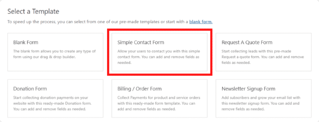 WPForms simple contact form template