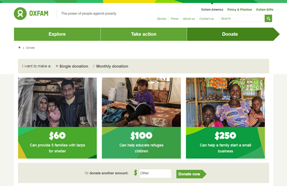 donation page example oxfam america