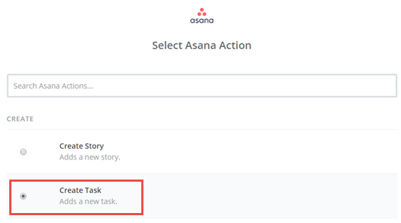 select asana action