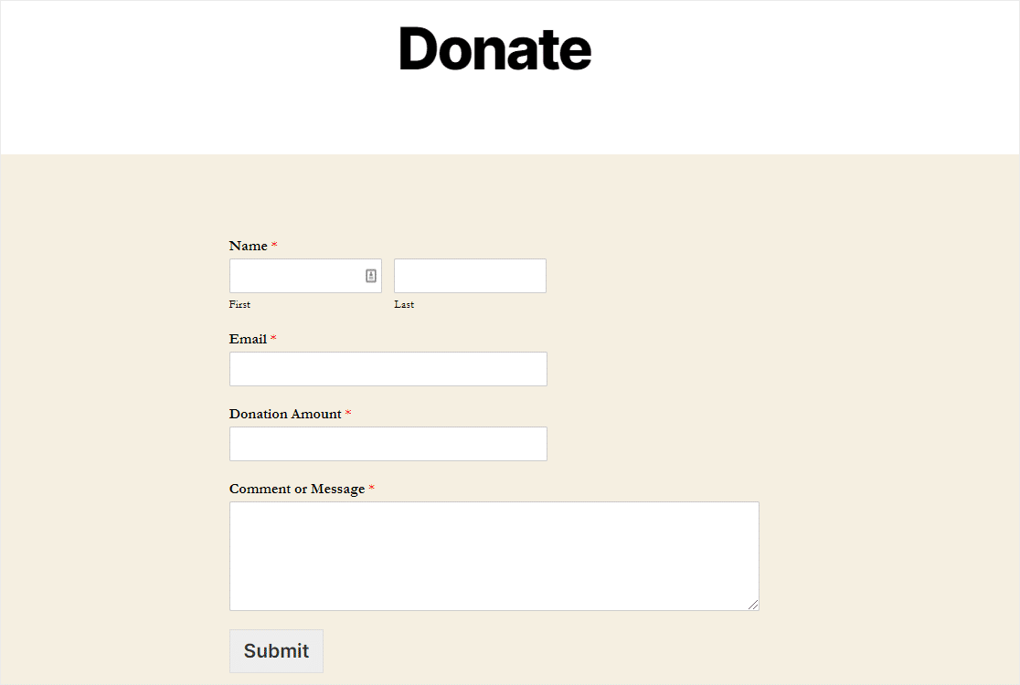 simple donation form to get people to donate money