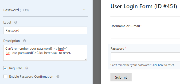 reset password smart tag