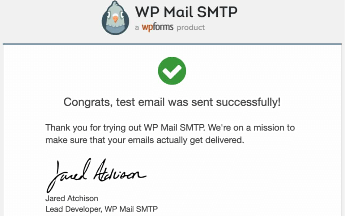 Successful test email