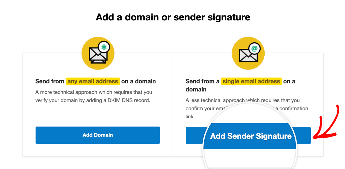 Postmark add sender signature