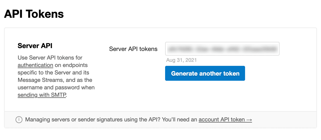 Postmark API token