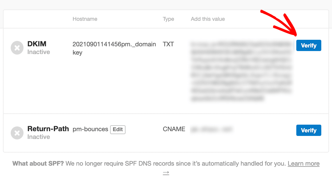 Postmark DNS records verification