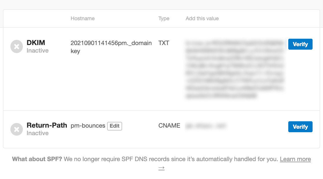 Postmark DNS records