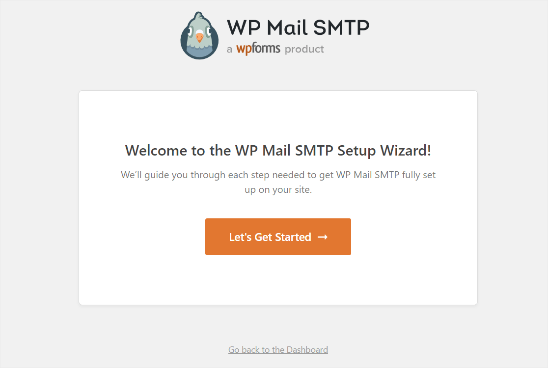 WP Mail SMTP setup wizard launch screen