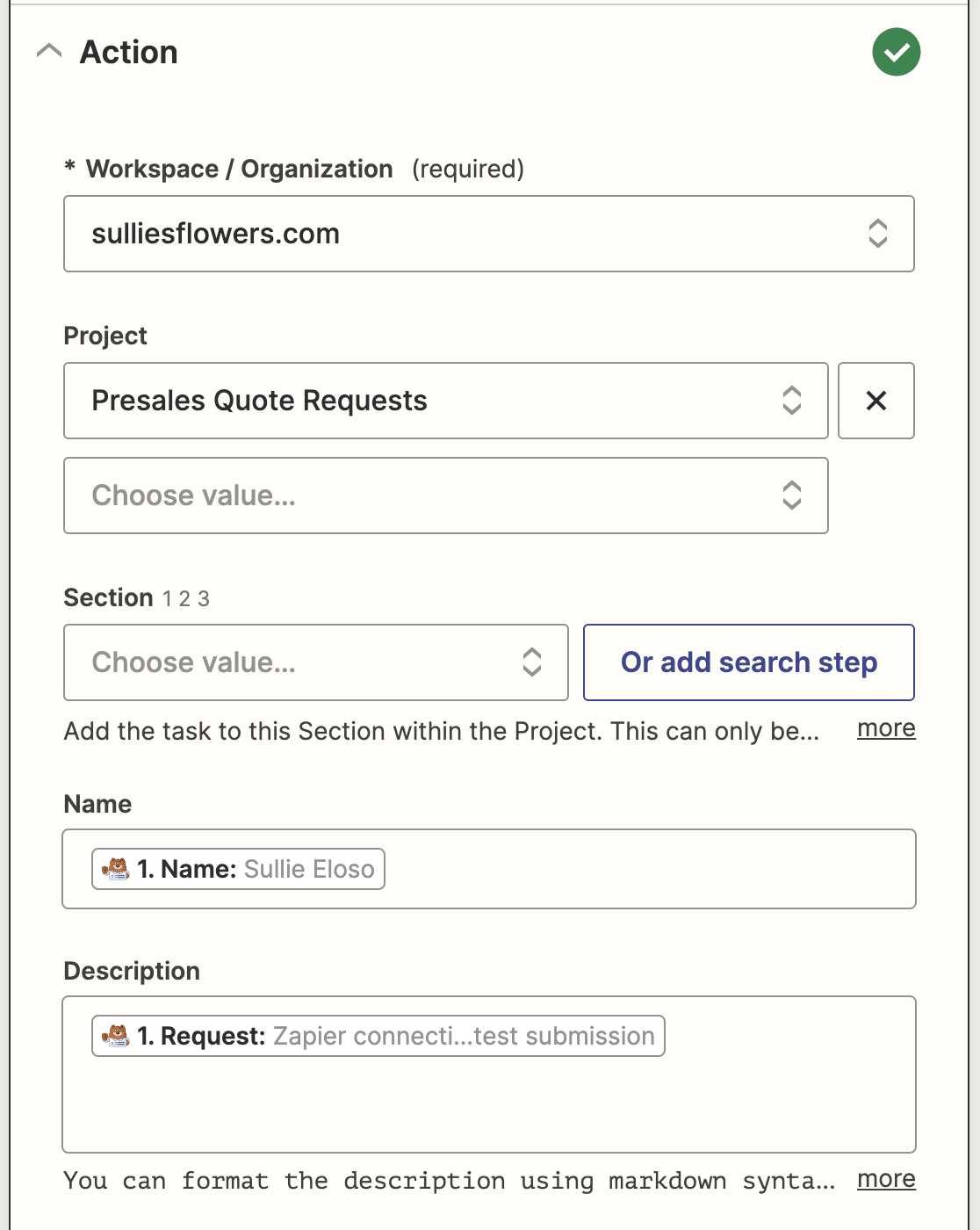 Setting up your Asana task template in Zapier