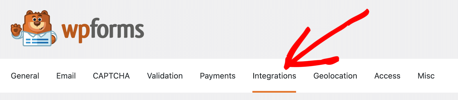 WPForms integrations tab