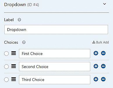 presets for checkboxes, multiple choice, and dropdown fields