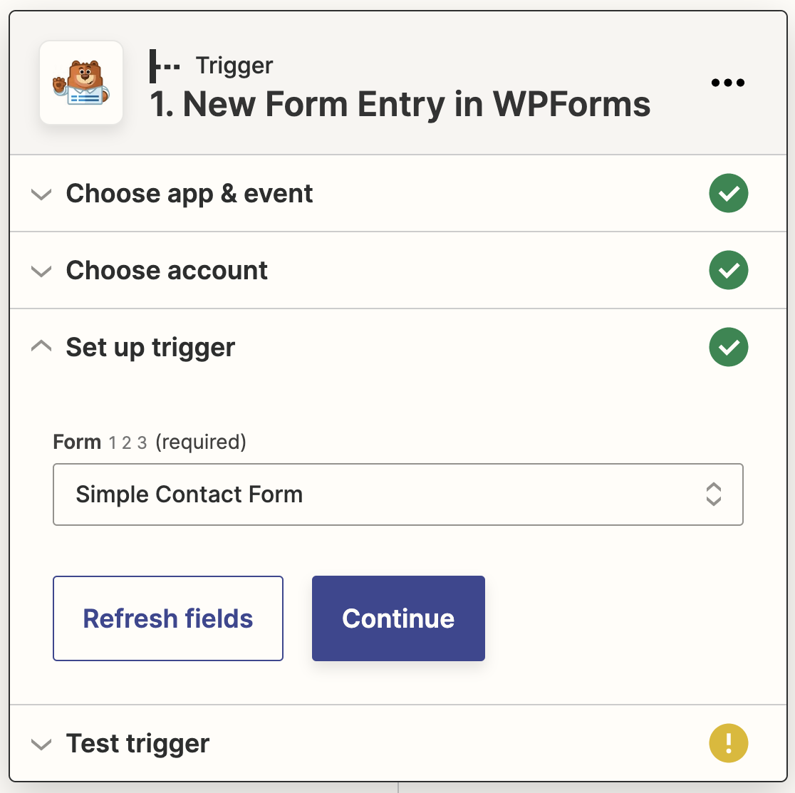 Choosing a form to connect to Zapier