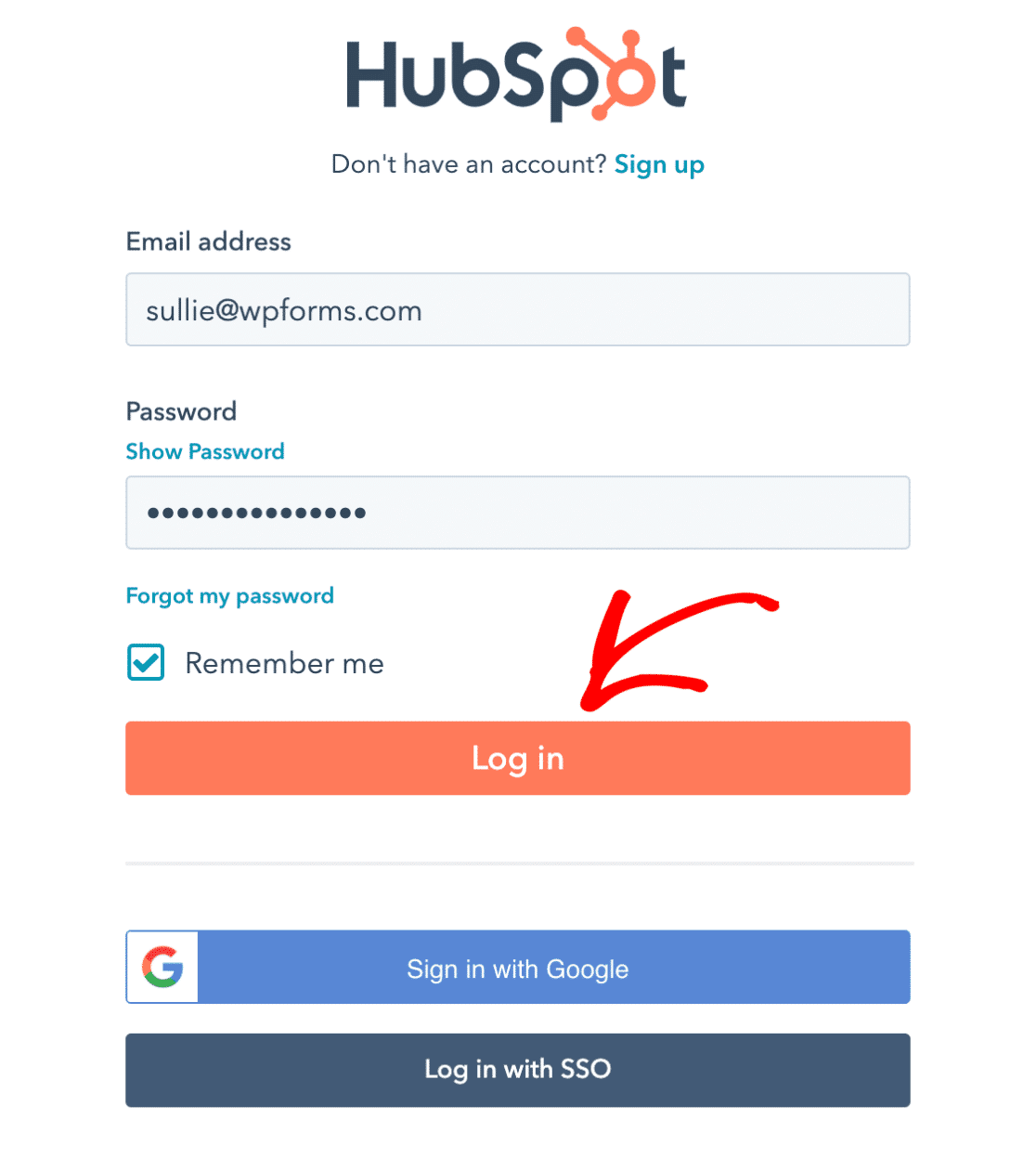 HubSpot login form WPForms