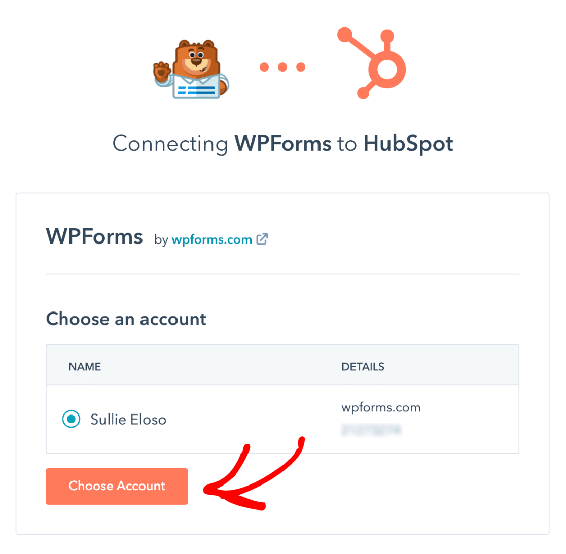 Choose Account for HubSpot