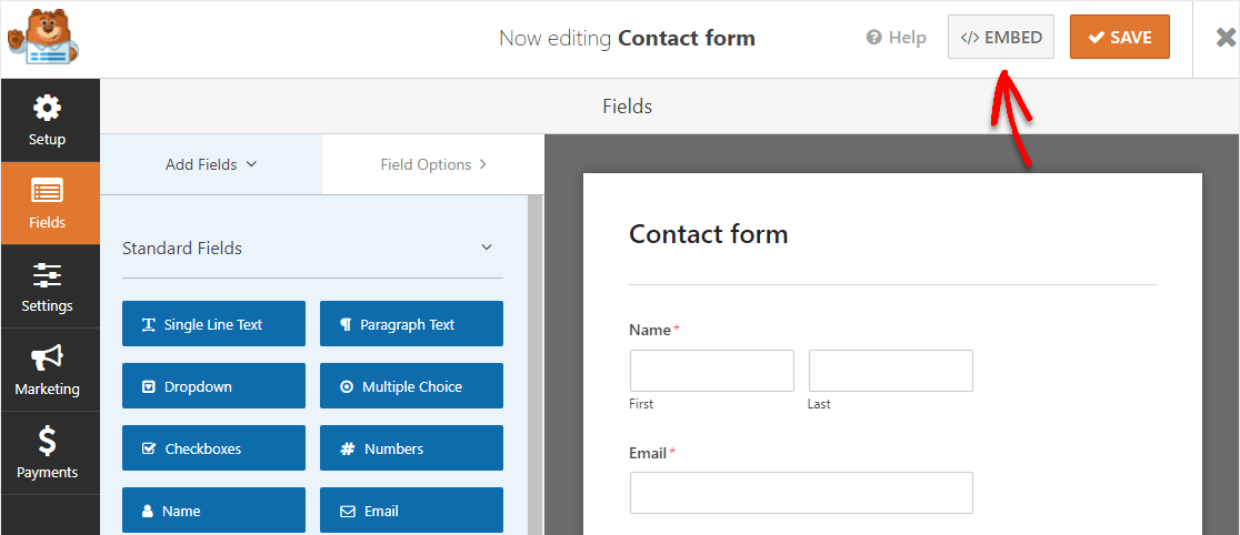 embed the contact form