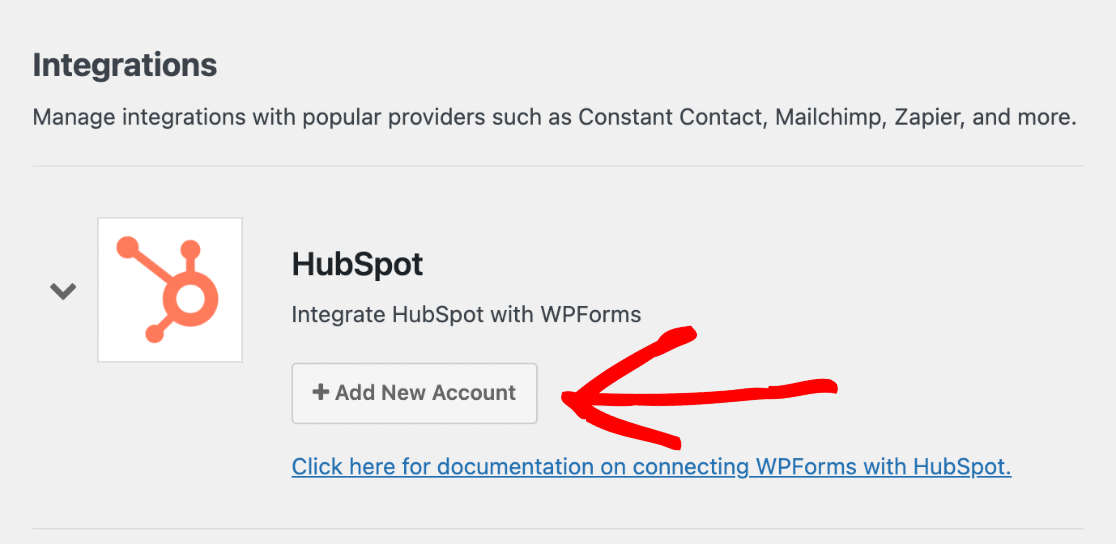 HubSpot addon add new account