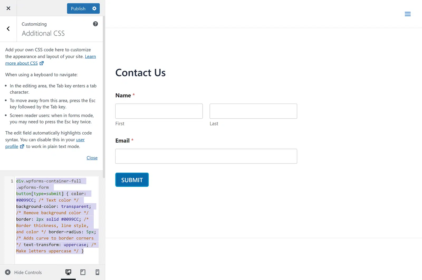 adicionar código css para estilo de botão
