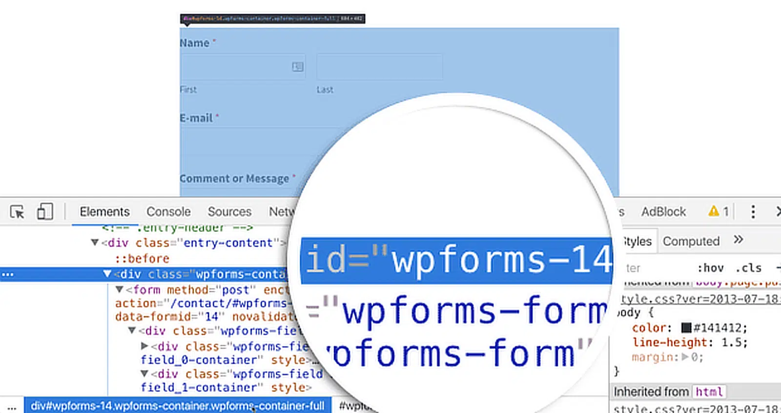 inspecionar elementos wpforms