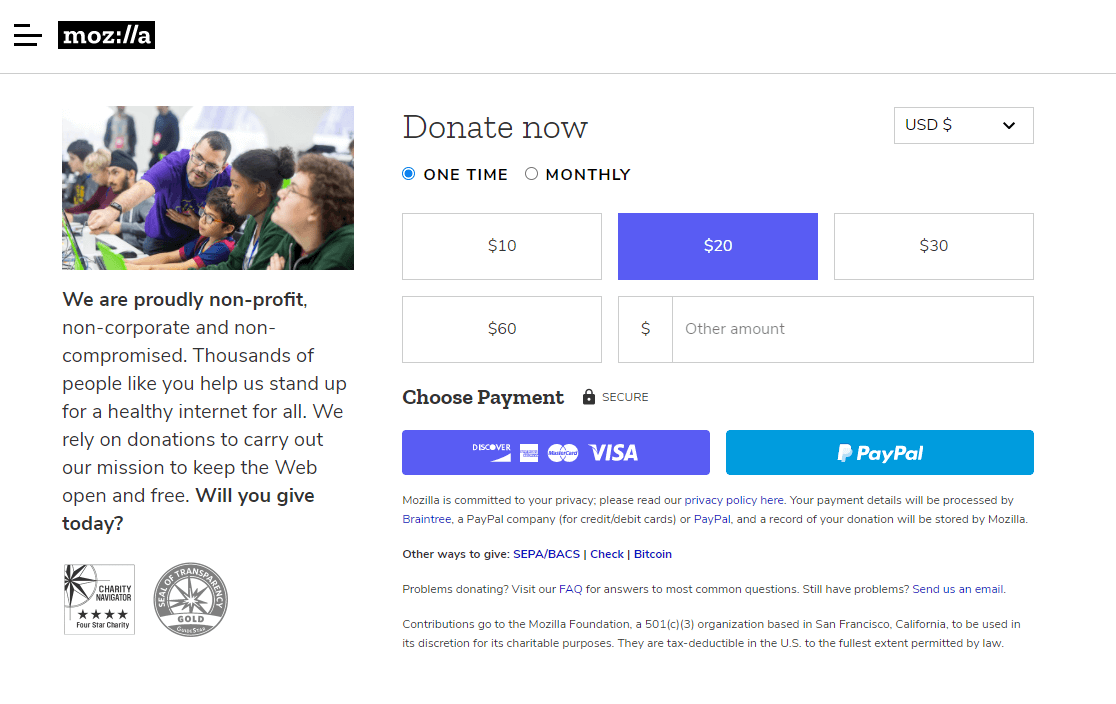 mozilla donation page example