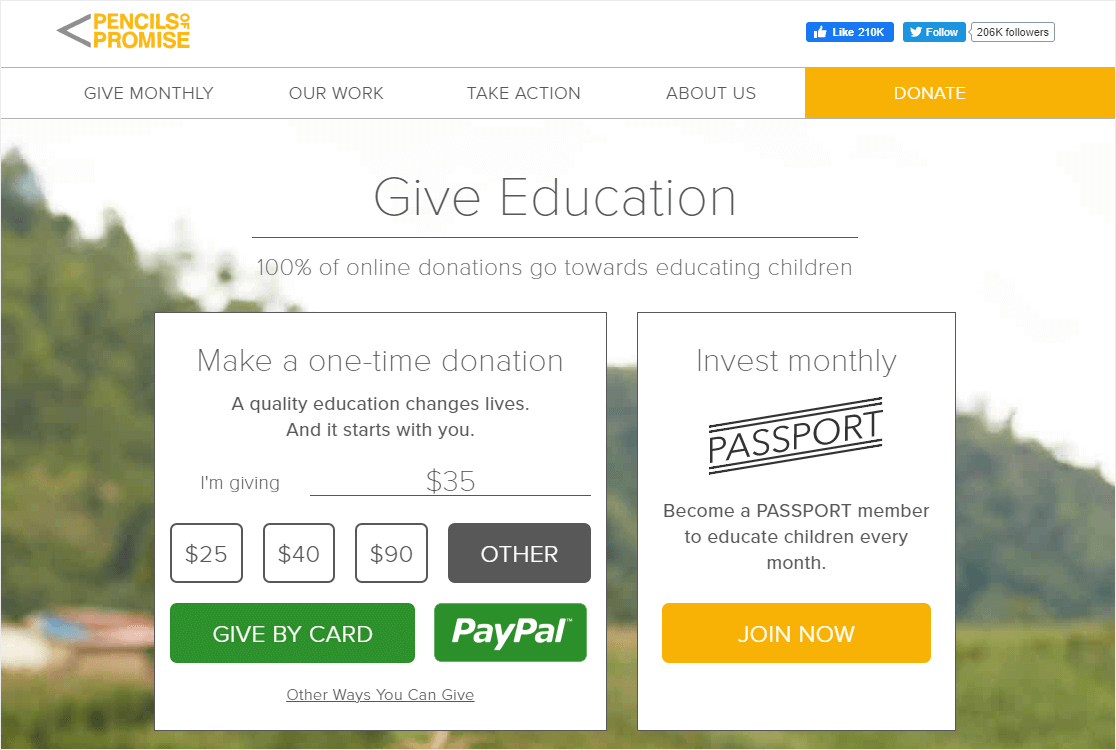 pencils of promise donation page example