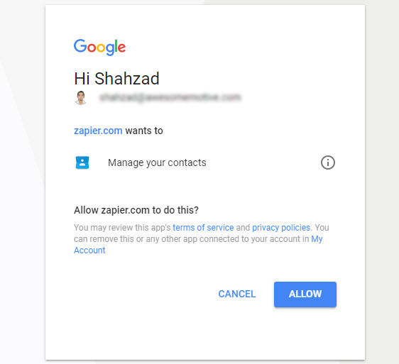 connect google contacts with zapier