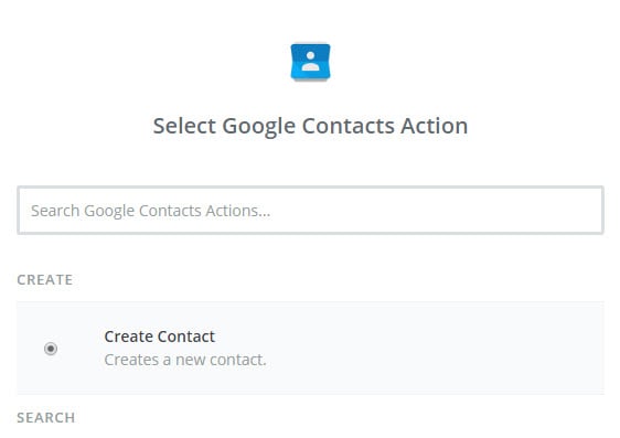 select google contacts action