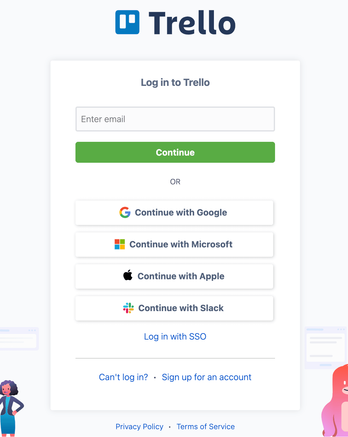 Trello login popup from Zapier