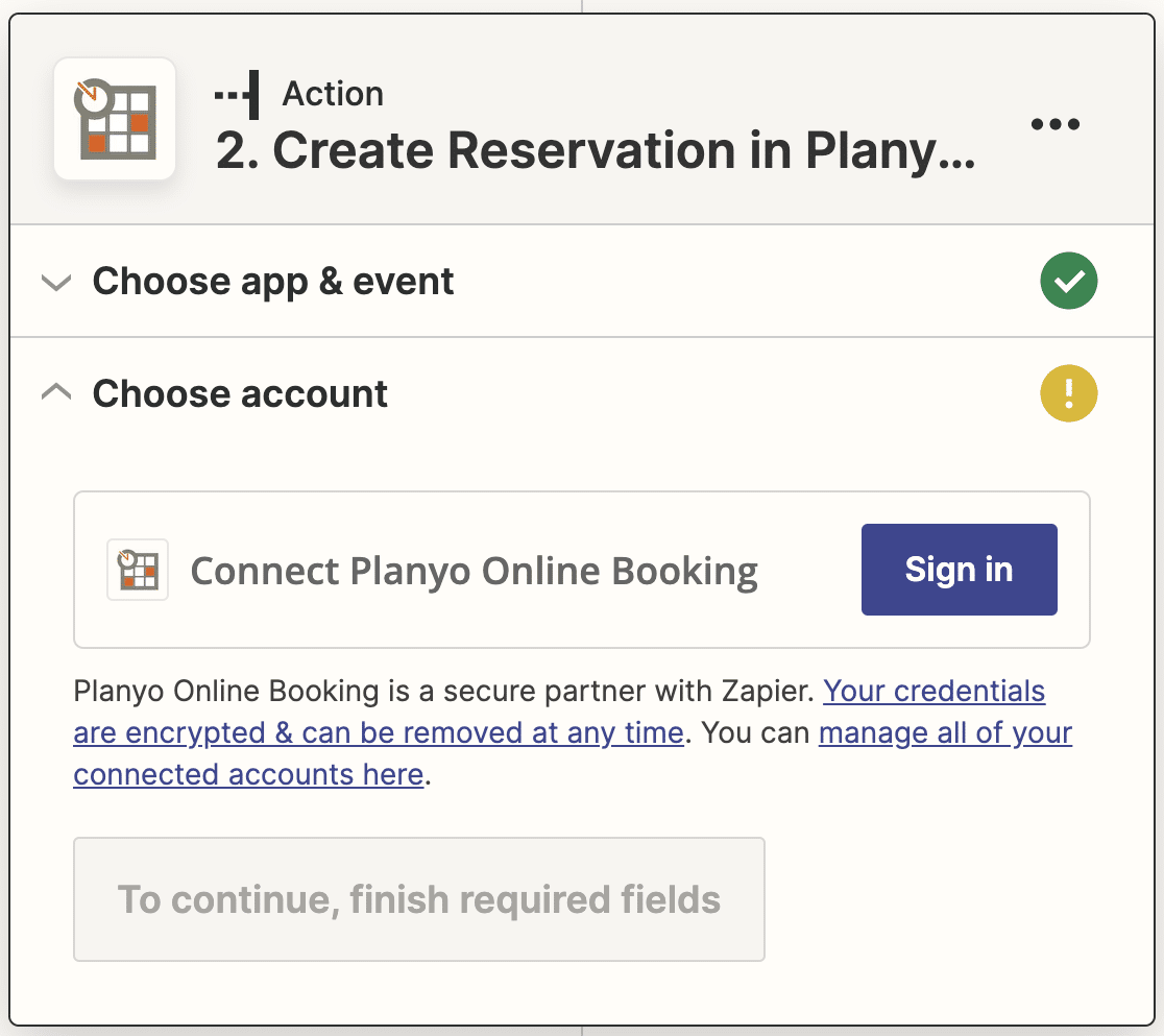 Signing in to Planyo via Zapier