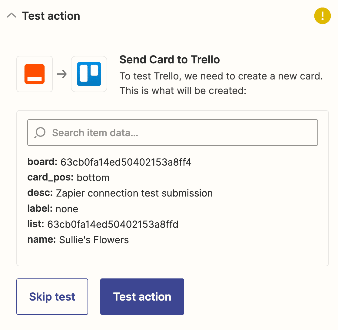 Testing your Trello connection in Zapier