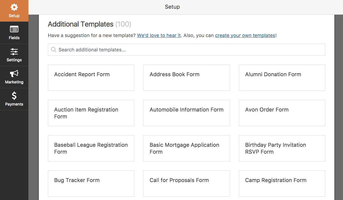 View Addiitonal Templates from the Templates Pack addon in WPForms