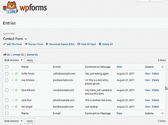 customize entry columns with WPForms