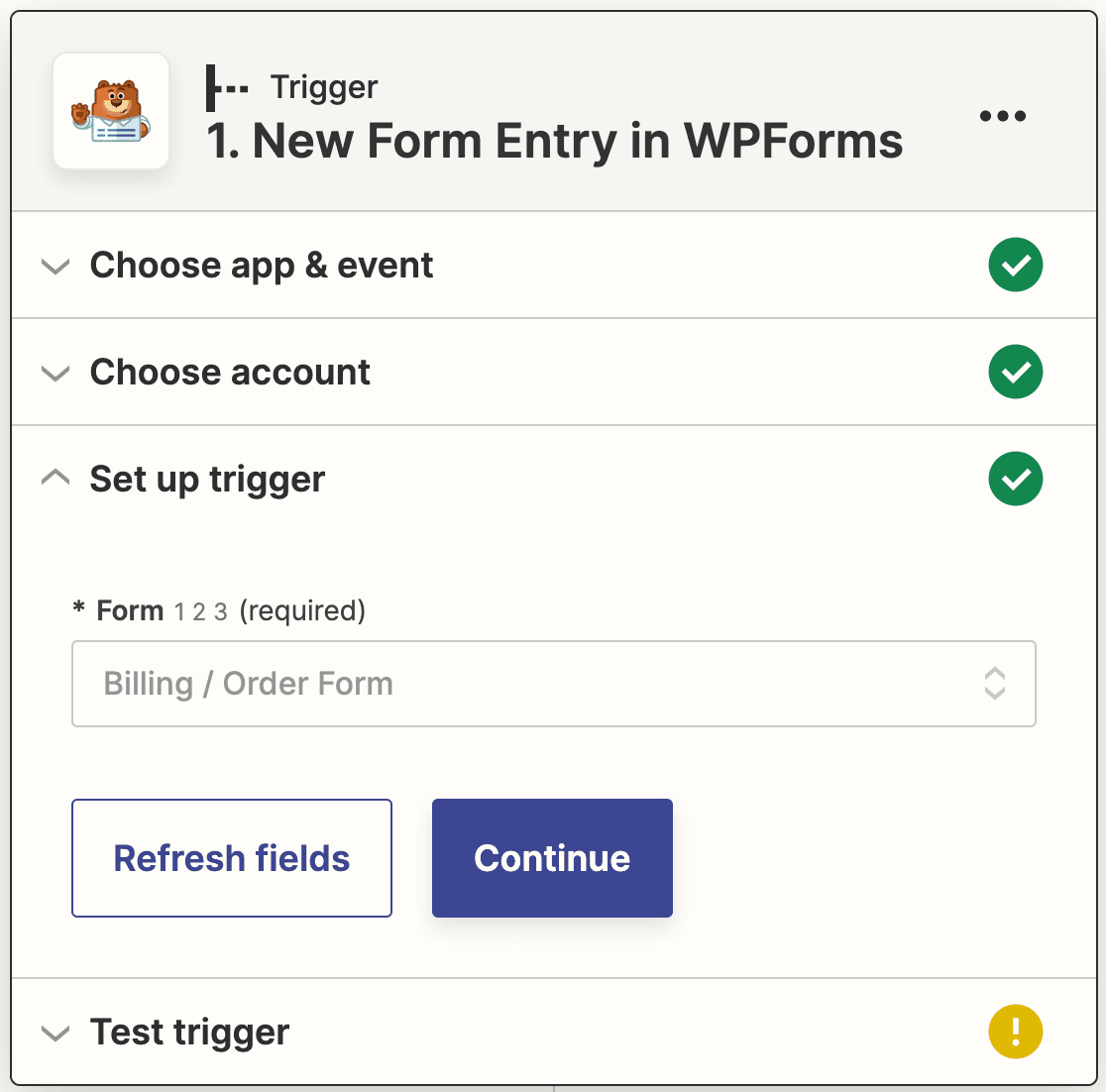 Choosing your order form to connect to Zapier